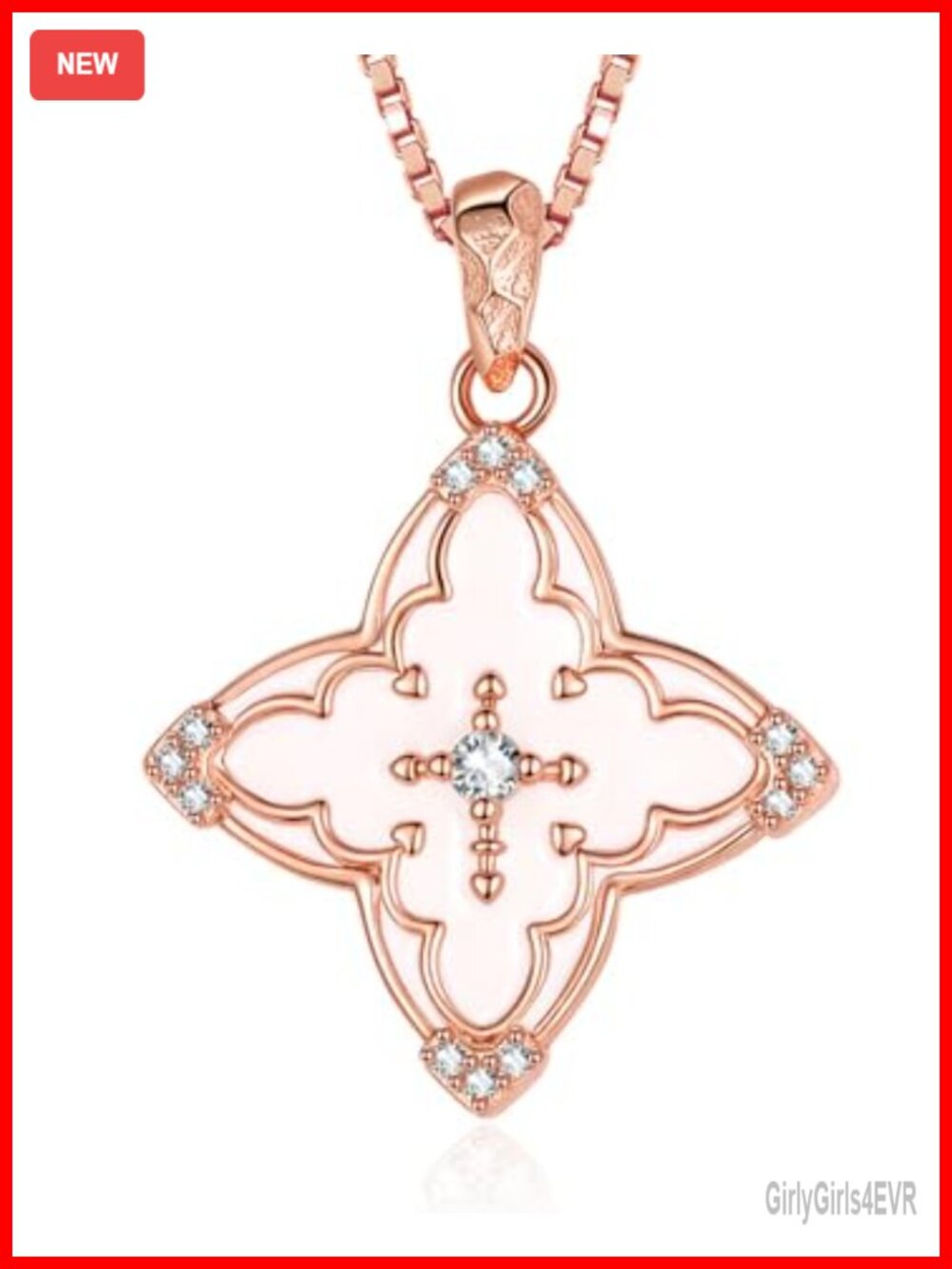 Clover Cross Pendant Necklace 18K White Gold Plated 14K Gold Plated Lobster